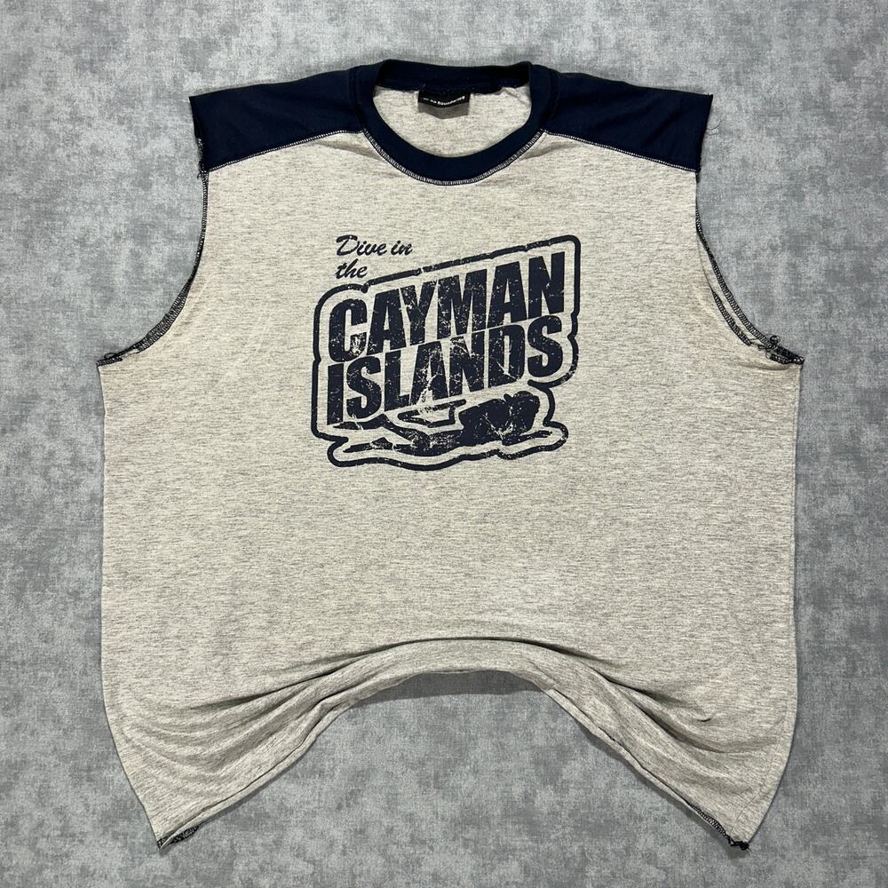 Vintage Y2K No Boundaries Dive in the Cayman Islands tank top Grey Navy mens XXL